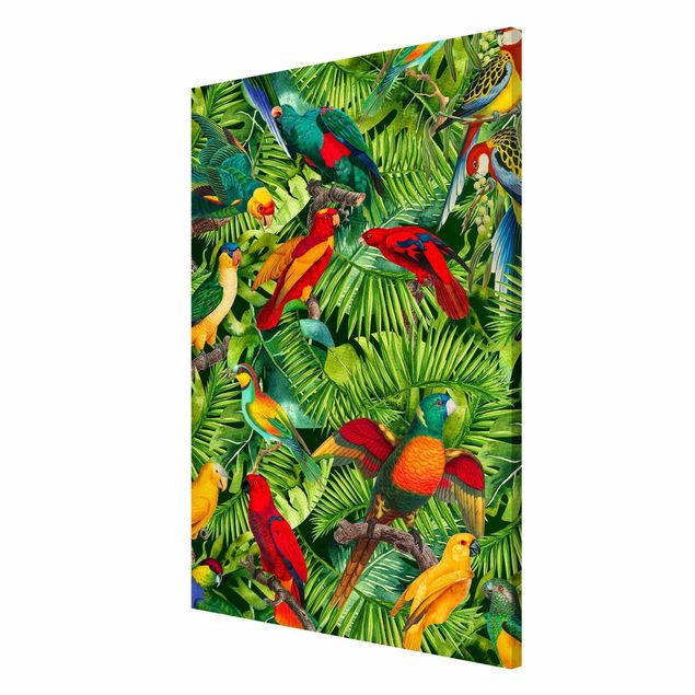 Lavagna magnetica - Colorato collage - Parrot In The Jungle - Formato verticale 2:3