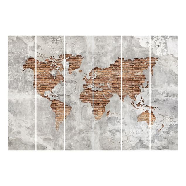 tende scorrevoli con binario Mappa del mondo in mattoni e cemento shabby