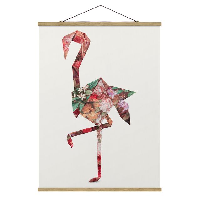 Foto su tessuto da parete con bastone - origami Flamingo - Verticale 4:3