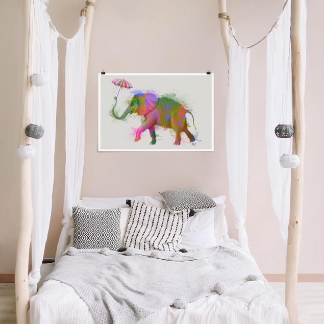 Poster cameretta bambini animali Elefante a schizzi d'arcobaleno