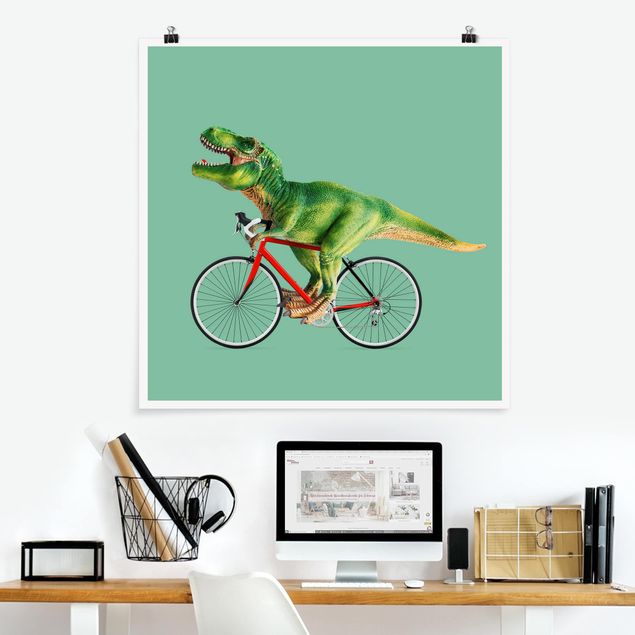 Poster cameretta bambini animali Dinosauro con bicicletta