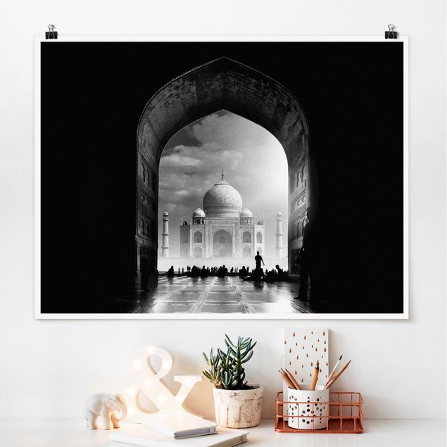Poster bianco e nero formato orizzontale La porta del Taj Mahal