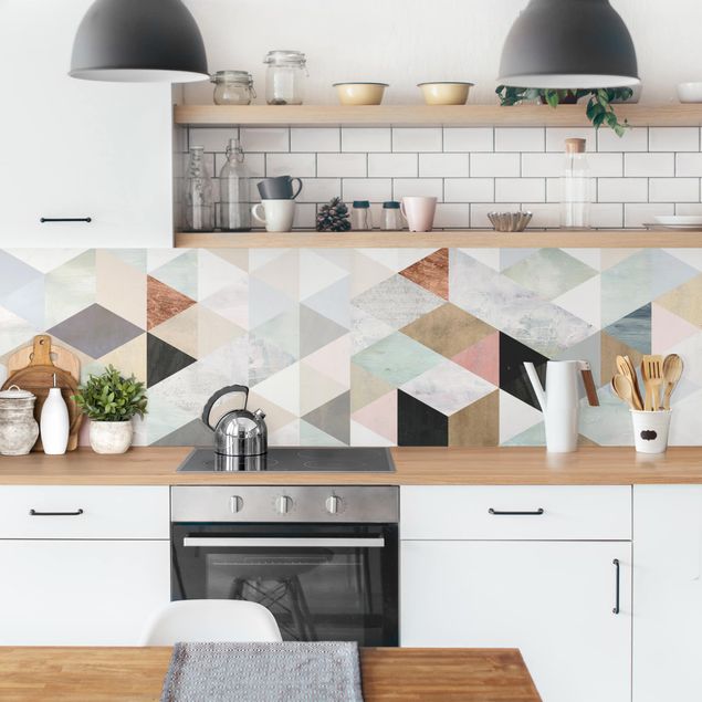 rivestimento adesivo cucina Mosaico ad acquerello con triangoli I