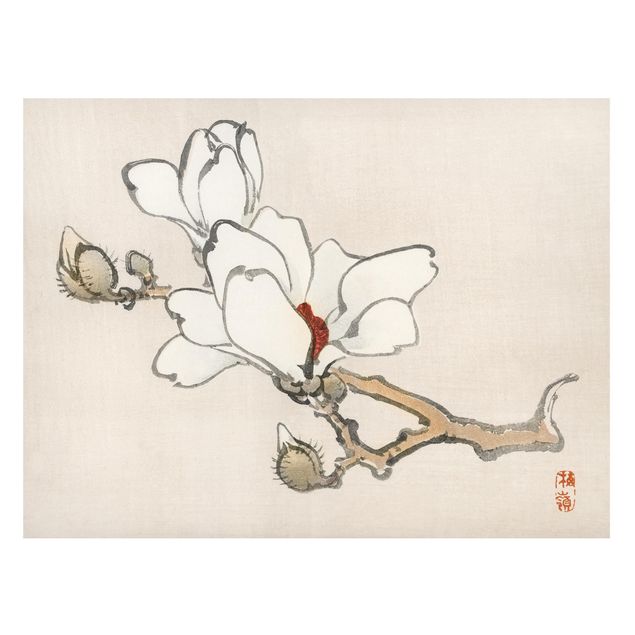 Lavagna magnetica bianco Disegno vintage asiatico Magnolia bianca