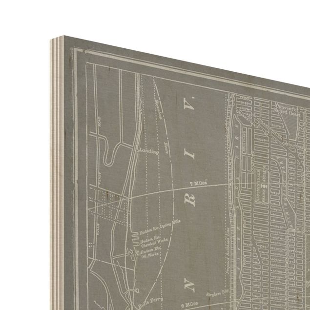 Stampa su legno - Vintage mappa di New York Manhattan - Verticale 4:3