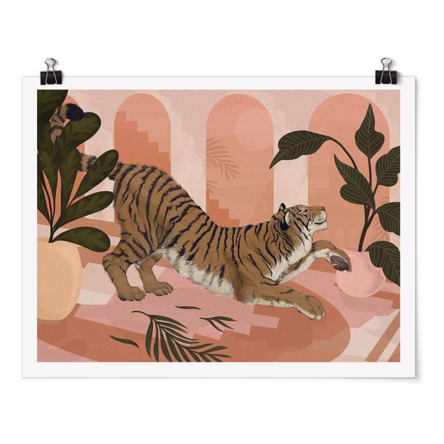 Poster - Illustrazione Tiger in rosa pastello pittura - Orizzontale 3:4
