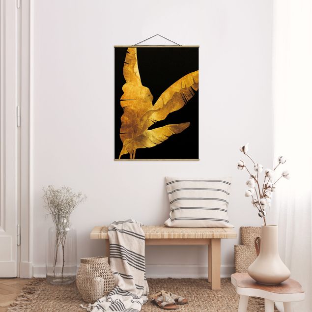 Foto su tessuto da parete con bastone - Gold - Banana Tree On Black - Verticale 4:3