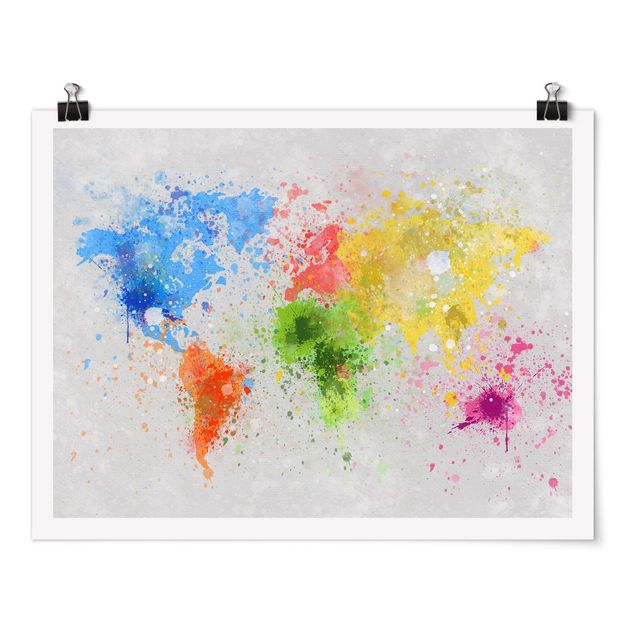 Poster - Colorful schizzi Mappa del mondo - Orizzontale 3:4