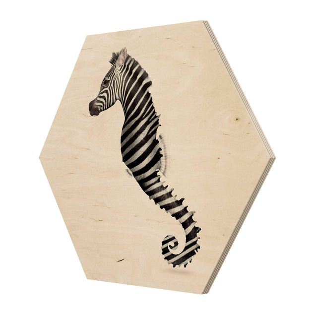 Esagono in legno - Seahorse Con Zebra Stripes