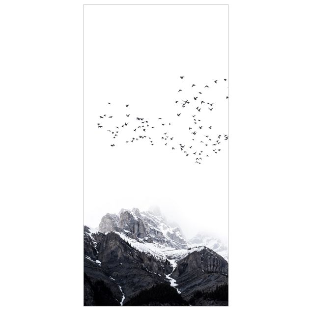 Tenda a pannello - Stormo di uccelli davanti a montagne bianco e nero - 250x120cm