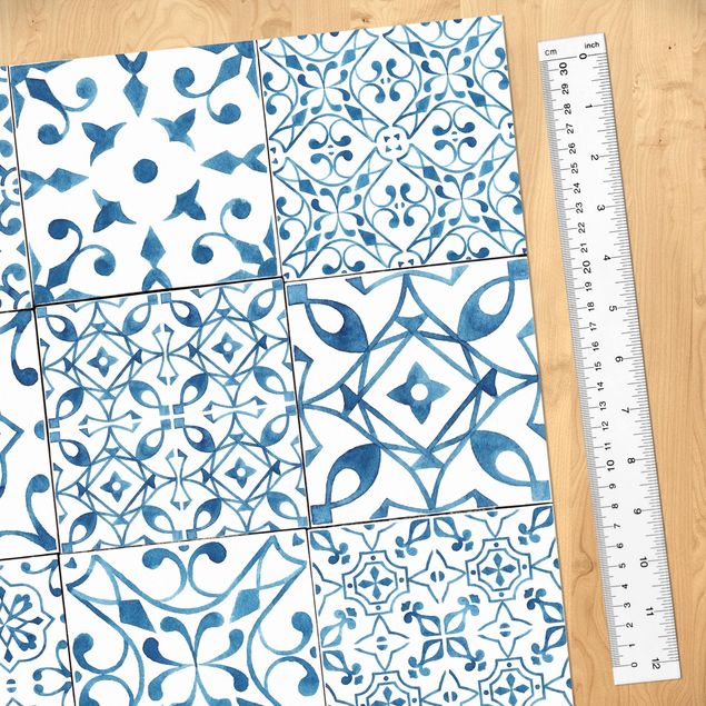 Pellicola adesiva - Piastrelle con disegni in blu e bianco