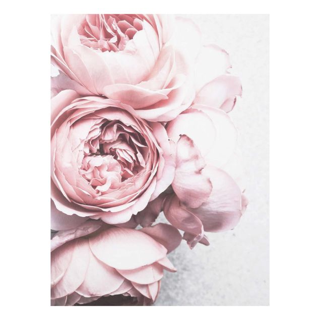 Quadro in vetro - Pink Peony fiori pastello misera - Verticale 4:3