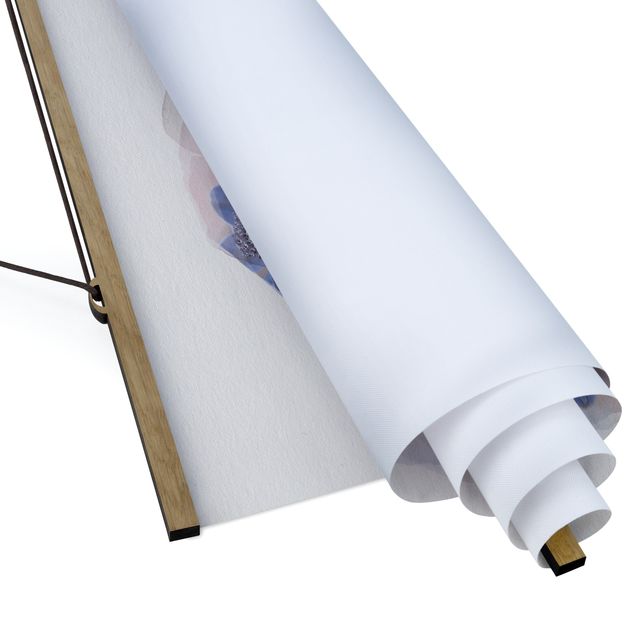 Quadro su tessuto con stecche per poster - Acquarelli - Blu Kosmeen - Quadrato 1:1