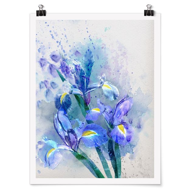 Poster - Acquerello fiori dell'iride - Verticale 4:3