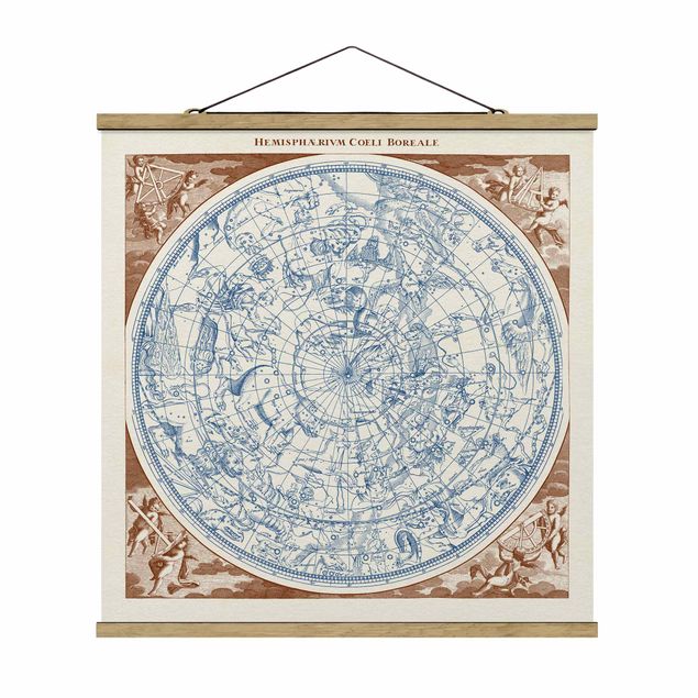 Quadro su tessuto con stecche per poster - Vintage Mappa Stellare Nord Hemissphere - Quadrato 1:1