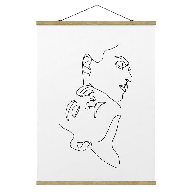 Foto su tessuto da parete con bastone - Line Art Women Faces Bianco - Verticale 4:3