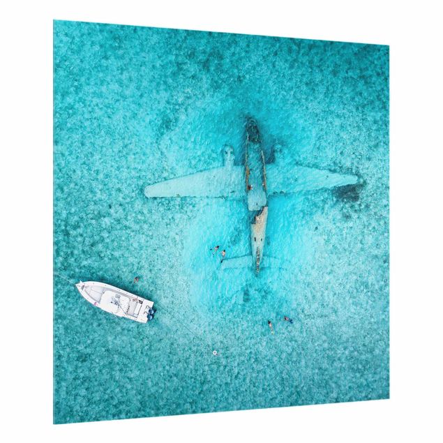 Paraschizzi in vetro - Top View relitto aereo nel mare - Quadrato 1:1