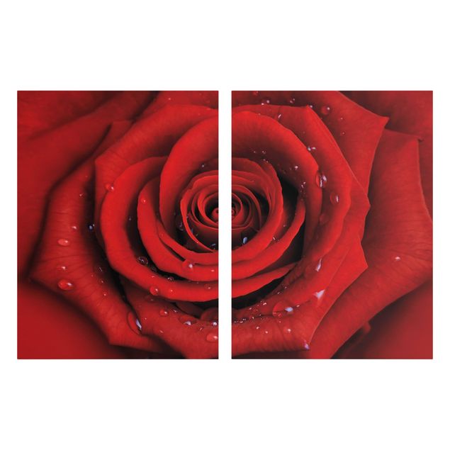 Stampa su tela 2 parti - Red Rose With Water Drops - Verticale 4:3