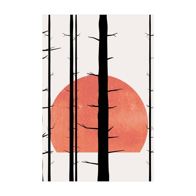 Tappeti bagno rossi Sole rosso nella foresta incantata