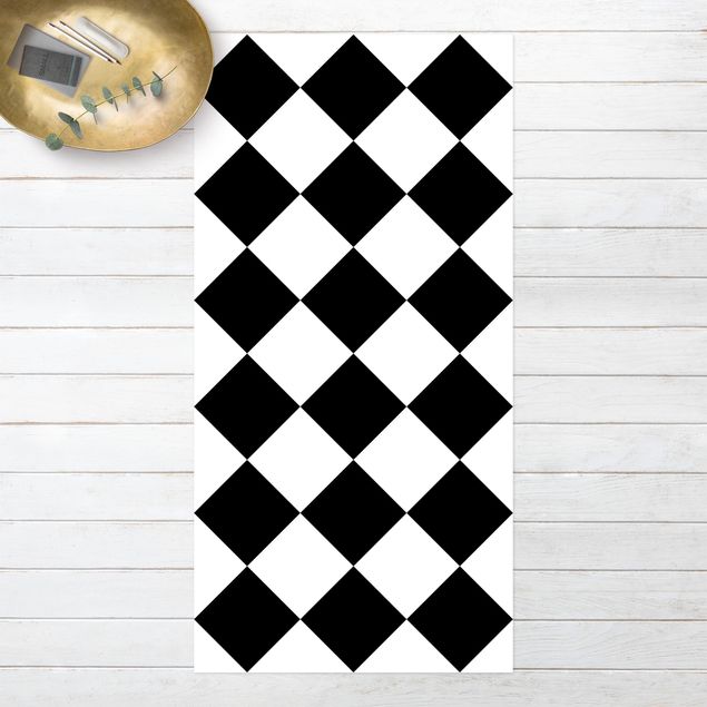 Tappeto per balcone Motivo geometrico scacchiera ruotata bianco e nero