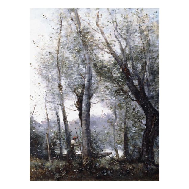 Quadro in vetro - Jean-Baptiste Camille Corot - A Boatman passing behind the Trees of the Shore - Verticale 3:4