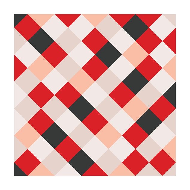 Tappeti bagno rossi Motivo geometrico scacchiera ruotata rosso