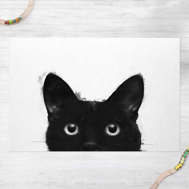Tappeto per terrazzo esterno Illustrazione - Gatto nero su pittura bianca