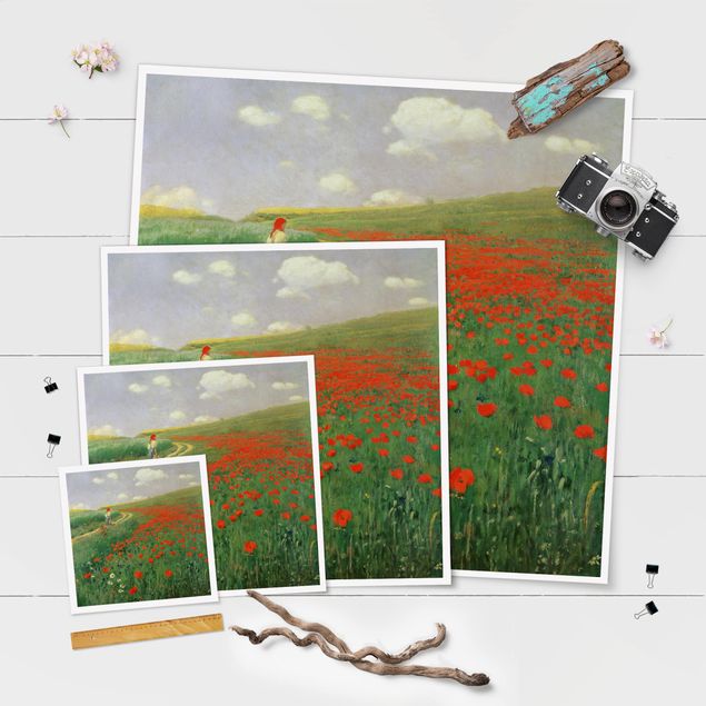 Poster - Pál Szinyei-Merse - Paesaggio estivo con una fioritura di papavero - Quadrato 1:1