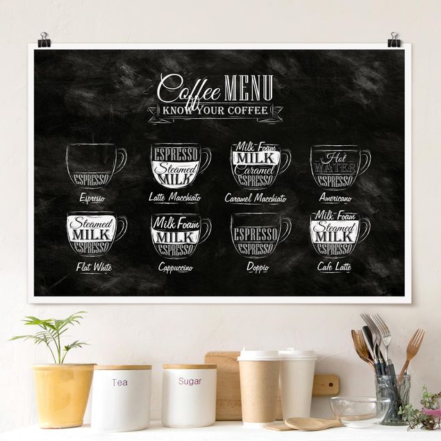 Poster illustrazioni Lavagna delle varietà di caffè