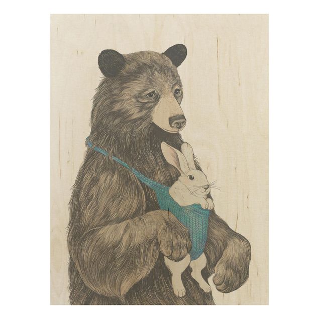 Stampa su legno - Illustrazione Orso E Baby Bunny - Verticale 4:3