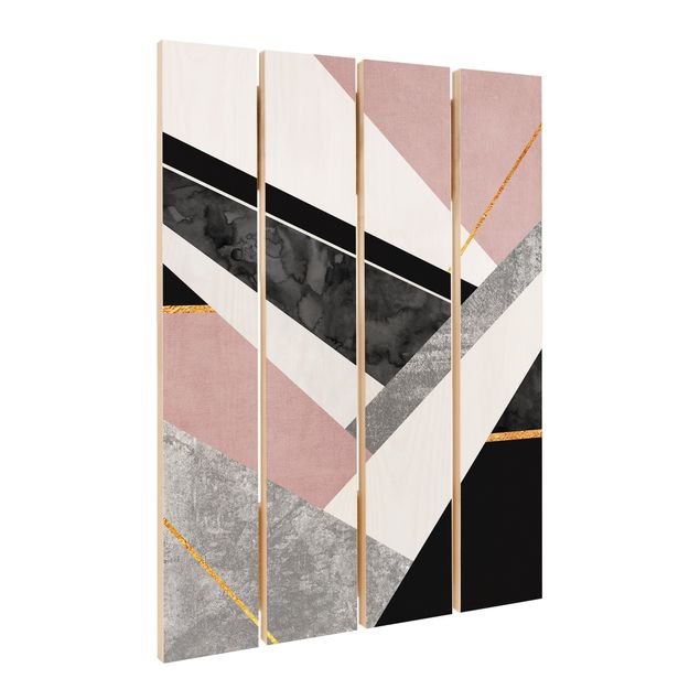 Stampa su legno - Elisabeth Fredriksson - Bianco e nero Geometria con oro - Verticale 3:2