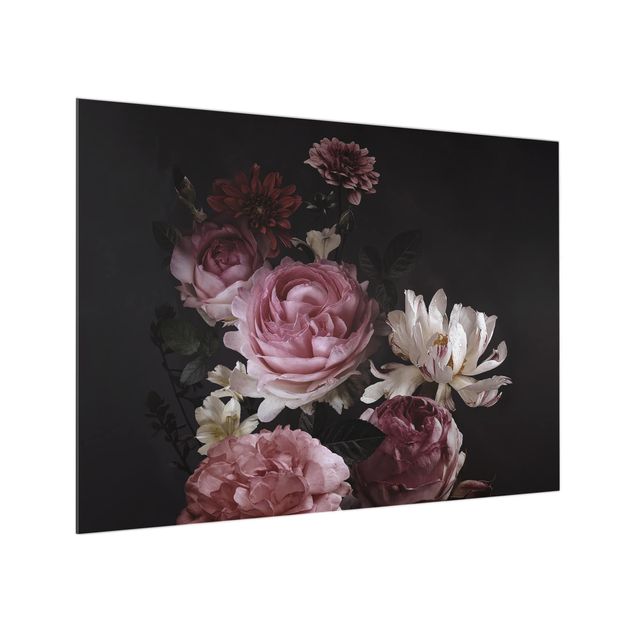 Paraschizzi in vetro - Pink Flowers On Black