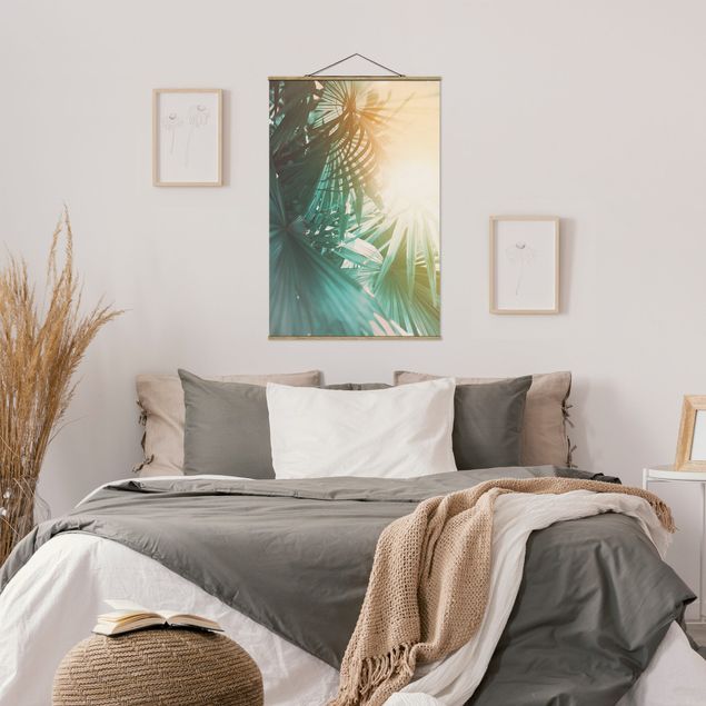 Foto su tessuto da parete con bastone - Piante tropicali Palme al tramonto - Verticale 3:2