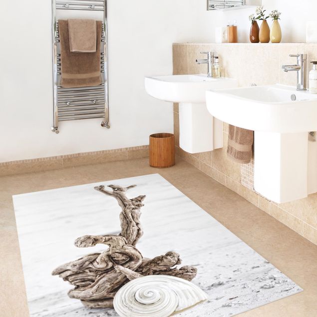 Tappeti bagno moderni Guscio di lumaca bianco e legno di radice