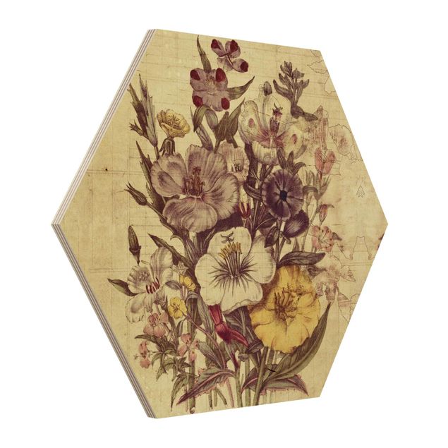 Esagono in legno - Bouquet Lettera Vintage