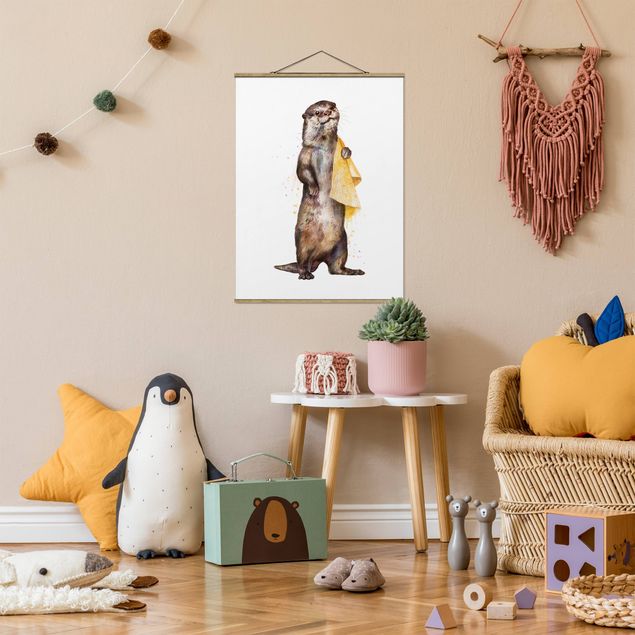 Foto su tessuto da parete con bastone - Laura Graves - Illustrazione Lontra con il tovagliolo bianco Pittura - Verticale 4:3