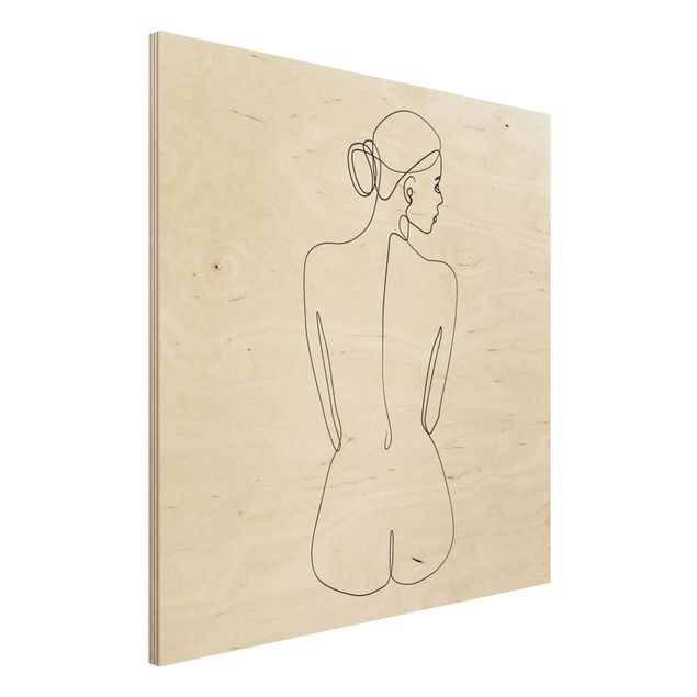 Stampa su legno - Line Art Nudes Torna Bianco e nero - Quadrato 1:1