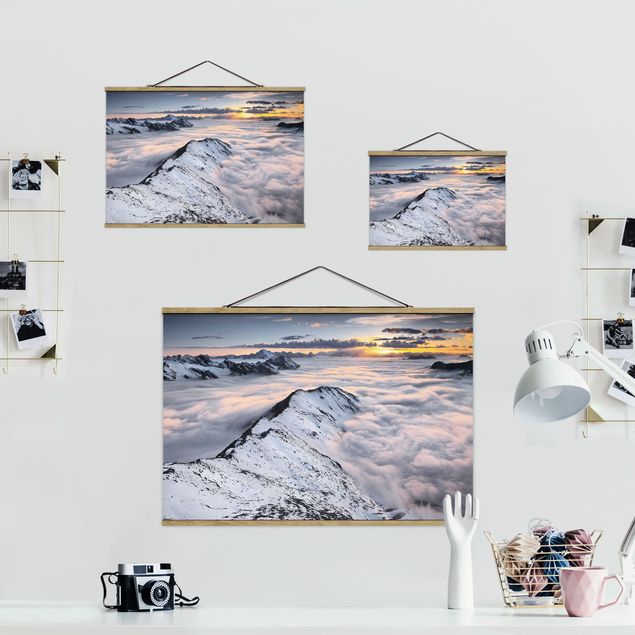 Foto su tessuto da parete con bastone - Vista Delle nuvole e montagne - Orizzontale 2:3
