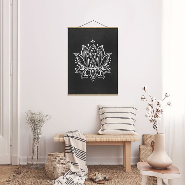 Foto su tessuto da parete con bastone - Lotus Illustrazione Bianco Nero - Verticale 4:3