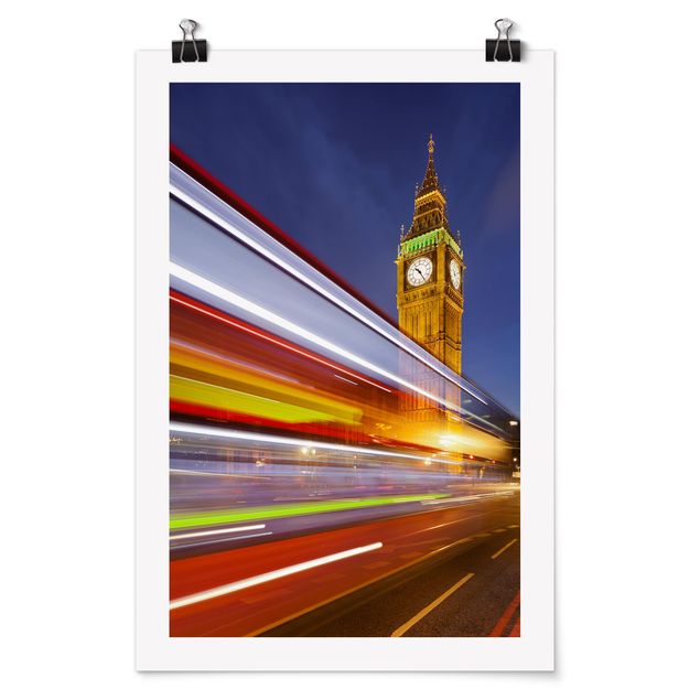 Poster - Il traffico a Londra il Big Ben di notte - Verticale 3:2