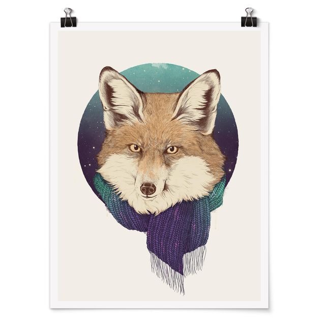 Poster - Illustrazione Fox Luna Viola Turchese - Verticale 4:3