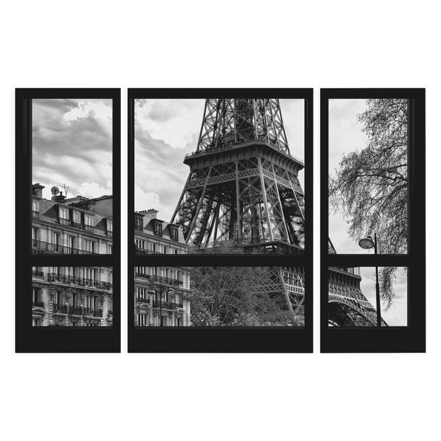 Philippe Hugonnard quadri Window View Paris - Close To The Eiffel Tower In Black And White