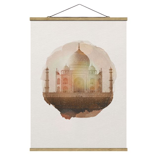 Foto su tessuto da parete con bastone - Acquarelli - Taj Mahal - Verticale 4:3