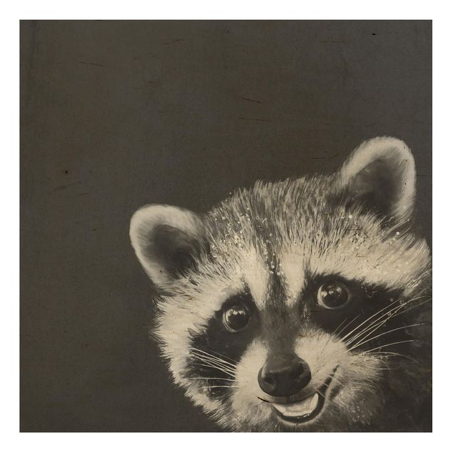 Stampa su legno - Illustrazione Raccoon Monochrome Pittura - Quadrato 1:1