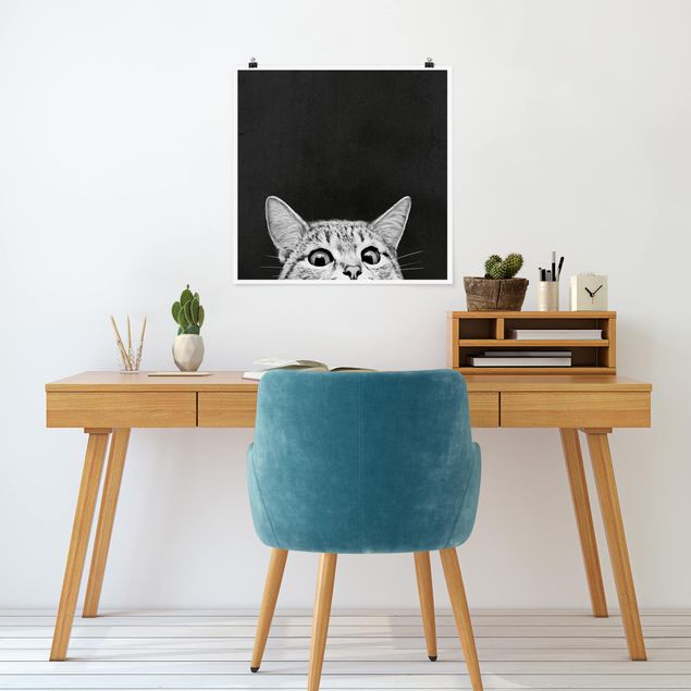 Poster - Illustrazione Gatto Bianco e nero Disegno - Quadrato 1:1
