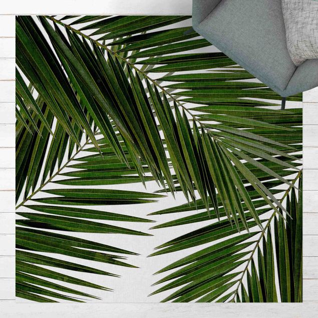 Tappeto per terrazzo esterno Vista attraverso le foglie di palma verde
