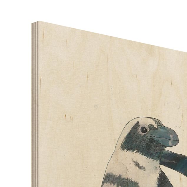 Stampa su legno - Illustrazione Pinguini nero e acquerello bianco - Orizzontale 2:3