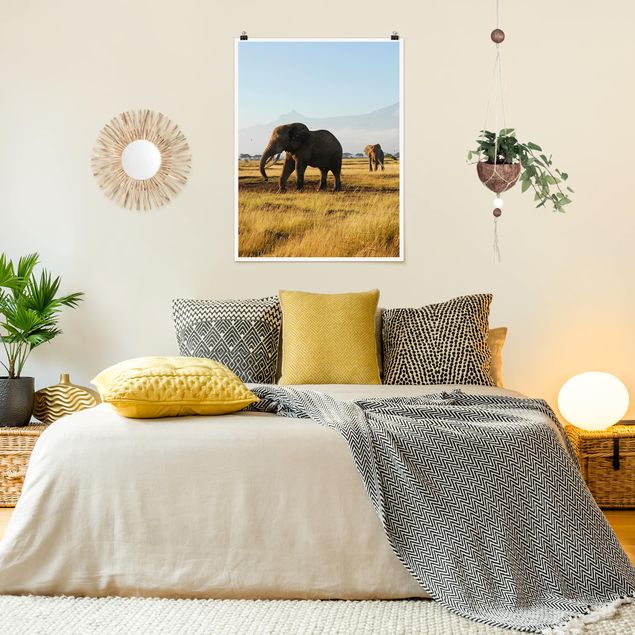 Poster - Elefanti Di Fronte Al Kilimanjaro in Kenya - Verticale 4:3