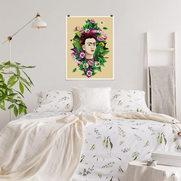 Poster - Frida Kahlo - Frida, scimmia e pappagallo - Verticale 4:3