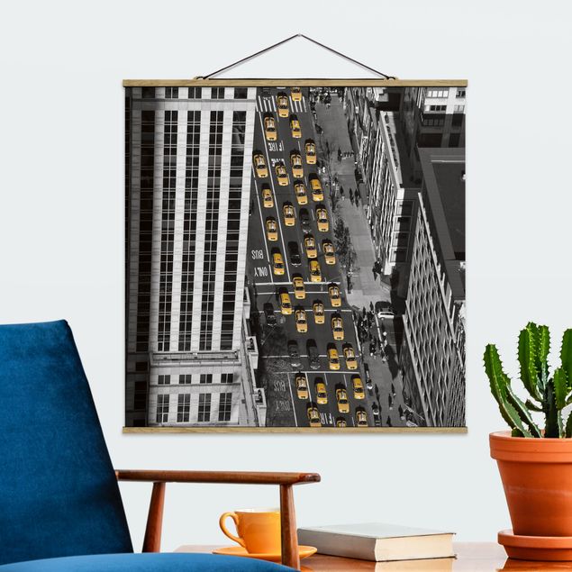 Quadro su tessuto con stecche per poster - Taxi Traffico A Manhattan - Quadrato 1:1